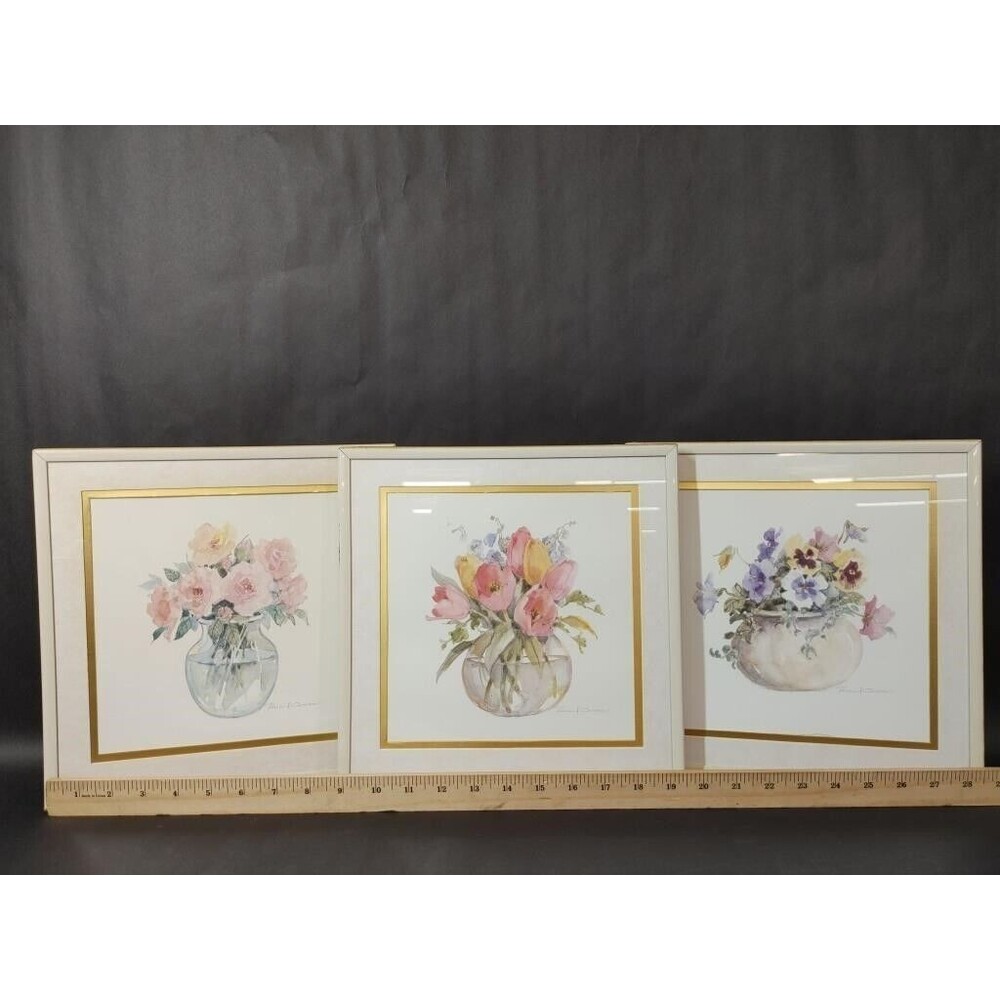 Vintage Rosalind Oesterle Watercolor Floral Framed Art 3pc Set Pre-Owned Decor - Picture 2 of 9